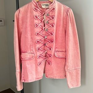 Pink denim jacket with carousel stitching. Savanna Jane and new with tags